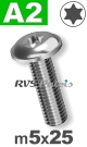 m5x25mm / per stuk - laagbolkopflensschroef TX A2