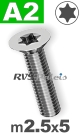 m2,5x5mm / per stuk - verzonken schroef TX A2