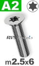 m2,5x6mm / per stuk - verzonken schroef TX A2
