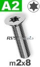 m2x8mm / per stuk - verzonken schroef TX A2