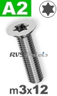 m3x12mm / per stuk - verzonken schroef TX A2
