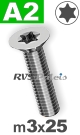 m3x25mm / per stuk - verzonken schroef TX A2