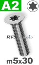 m5x30mm / per stuk - verzonken schroef TX A2