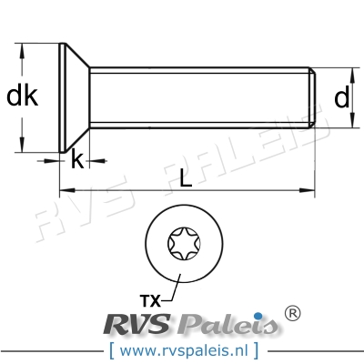 m6x14mm / verp. 50 st. - verzonken schroef TX A2