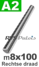 m8 / per stuk - draadeind rechts  L 10cm A2