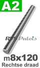 m8 / per stuk - draadeind rechts  L 12cm A2