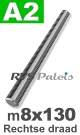 m8 / per stuk - draadeind rechts  L 13cm A2