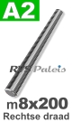 m8 / per stuk - draadeind rechts  L 20cm A2