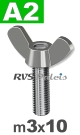 m3x10mm / per stuk - vleugelbout A2