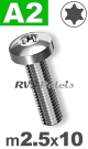 m2,5x10mm / per stuk - bolcilinder schroef TX A2