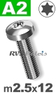 m2,5x12mm / per stuk - bolcilinder schroef TX A2