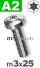 m3x25mm / per stuk - bolcilinder schroef TX A2
