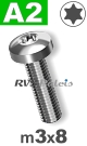 m3x8mm / per stuk - bolcilinder schroef TX A2