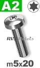 m5x20mm / per stuk - bolcilinder schroef TX A2