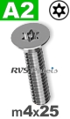 m4x25mm / per stuk - verzonken schroef TX-pin A2