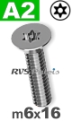 m6x16mm / per stuk - verzonken schroef TX-pin A2
