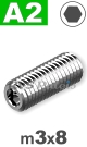 m3x8mm / per stuk - stelschroef (kratereind) A2