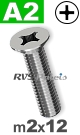 m2x12mm / per stuk - verzonken schroef A2