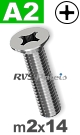 m2x14mm / per stuk - verzonken schroef A2