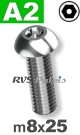 m8x25mm / per stuk - laagbolkopschroef hex-pin A2