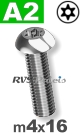 m4x16mm / per stuk - laagbolkopschroef TX-pin A2