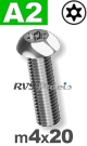 m4x20mm / per stuk - laagbolkopschroef TX-pin A2