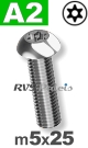 m5x25mm / per stuk - laagbolkopschroef TX-pin A2