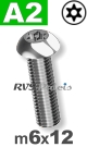 m6x12mm / per stuk - laagbolkopschroef TX-pin A2