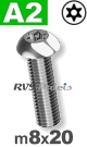 m8x20mm / per stuk - laagbolkopschroef TX-pin A2