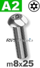m8x25mm / per stuk - laagbolkopschroef TX-pin A2