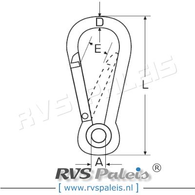 Karabijnhaak met kous 6mm / per stuk