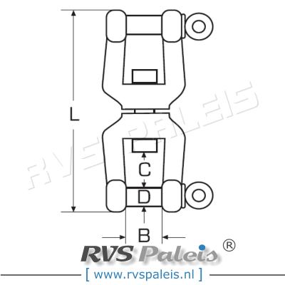 Wartel gaffel-gaffel 8mm / per stuk
