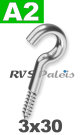 3x30mm / per stuk - Schroefhaak A2