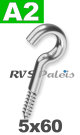 5x60mm / per stuk - Schroefhaak A2