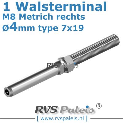 Rvs kabel 7x19(4mm) met 1 terminal