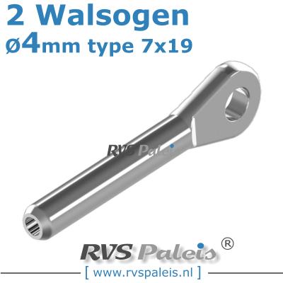 Rvs kabel 7x19(4mm) met 2 ogen