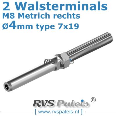 Rvs kabel 7x19(4mm) met 2 terminals