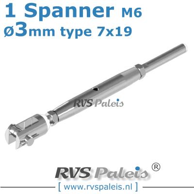 Rvs kabel 7x19(3mm) met 1 spanner