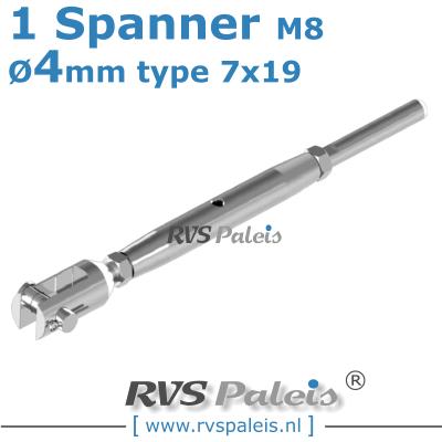 Rvs kabel 7x19(4mm) met 1 spanner