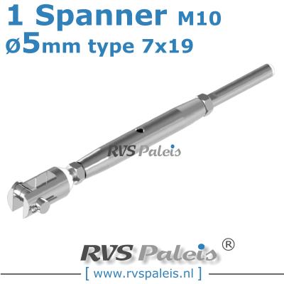 Rvs kabel 7x19(5mm) met 1 spanner