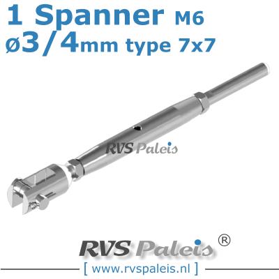 Rvs kabel 7x7(3/4mm) met 1 spanner