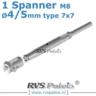 Rvs kabel 7x7(4/5mm) met 1 spanner