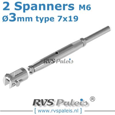 Rvs kabel 7x19(3mm) met 2 spanners