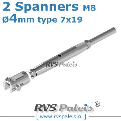 Rvs kabel 7x19(4mm) met 2 spanners