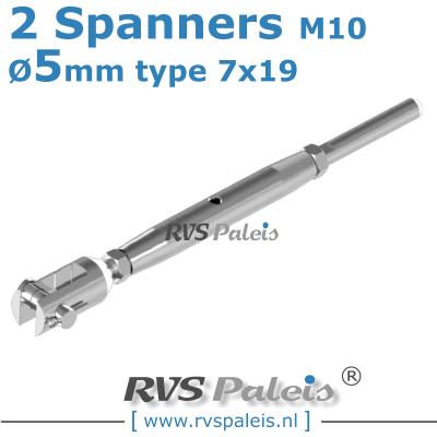 Rvs kabel 7x19(5mm) met 2 spanners
