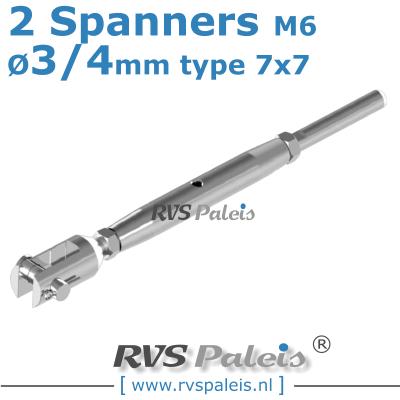 Rvs kabel 7x7(3/4mm) met 2 spanners