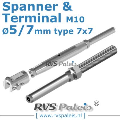 Rvs kabel 7x7(5/7mm) met spanner en terminal
