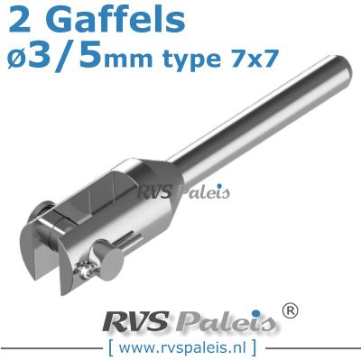 Rvs kabel 7x7(3/5mm) met 2 gaffels