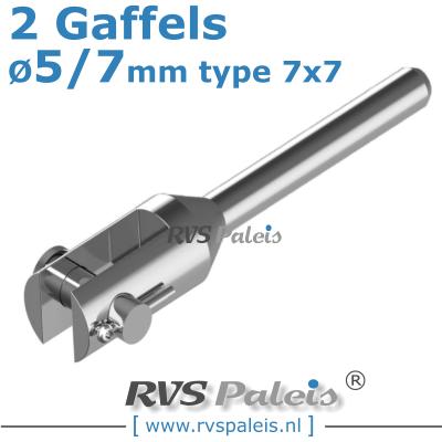 Rvs kabel 7x7(5/7mm) met 2 gaffels