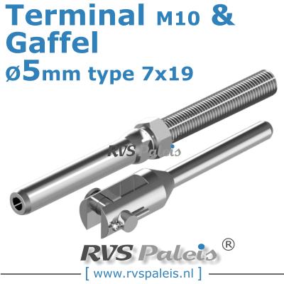 Rvs kabel 7x19(5mm) met terminal en gaffel
